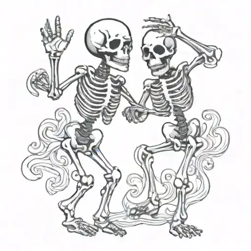 dancing skeleton hand holding tattoo design idea