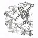 dancing skeleton hand holding tattoo design idea