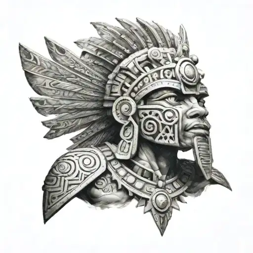 Tlaloc with rays in the background tattoo design idea
