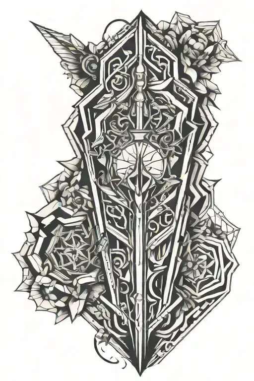 dagger hexagon fore arm sleeve tattoo design idea