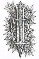 dagger geometric  fore arm sleeve tattoo design idea