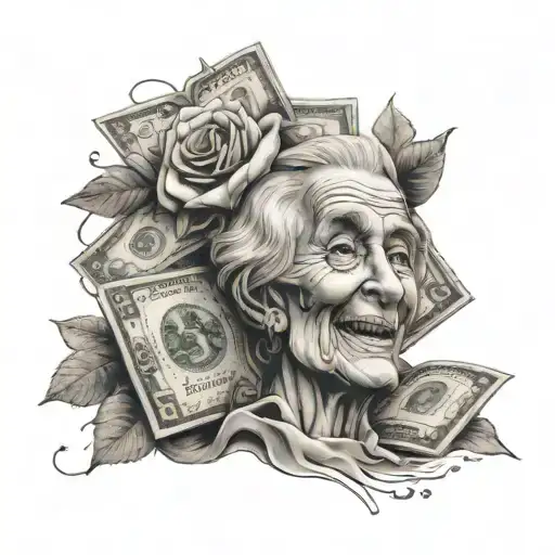 money and rip grandma tattoo design idea
