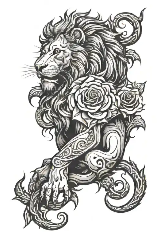 rose lion viking sleave tattoo tattoo design idea