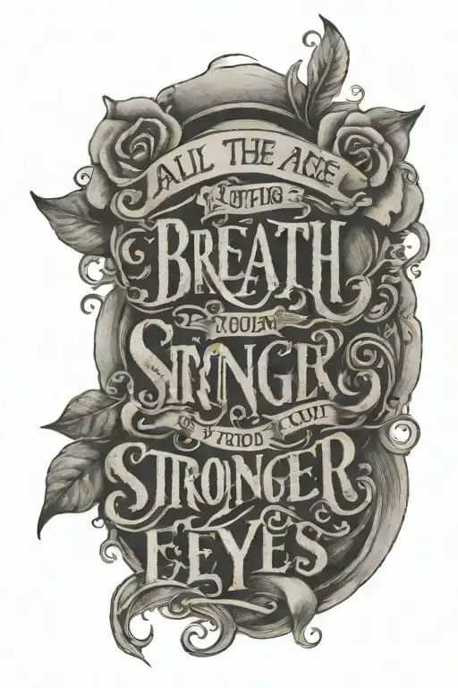 script saying "All the breath in your lungs is stronger than the tears in your eyes" tattoo design idea