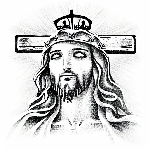 Jesus cross with a crown hanging on it tattoo design idea