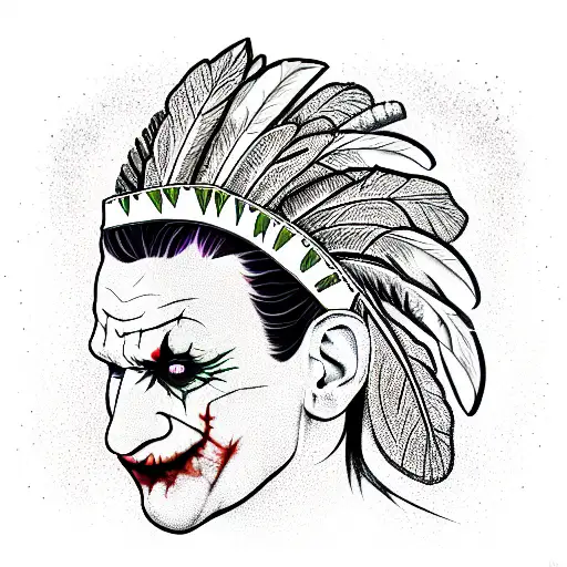 the joker with an Indian headdress tattoo design idea