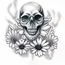 Skull with daisies tattoo design idea