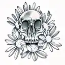 Skull with daisies tattoo design idea