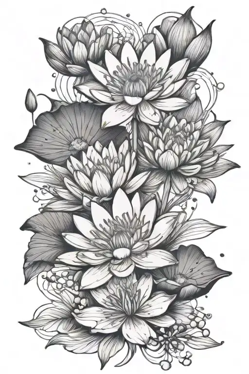 water lily, cosmo, snow drop flowers tattoo design idea