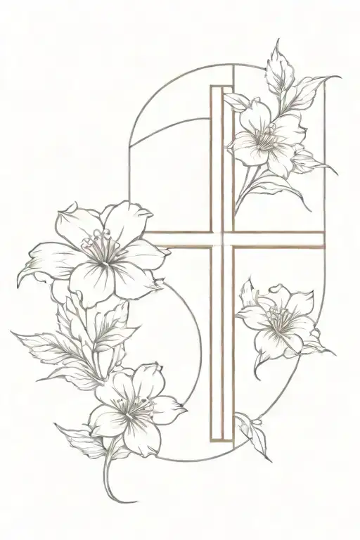 Christian Cross and flowers tattoo design idea