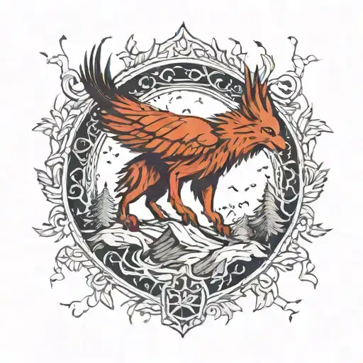 wolf eagle forest scene tattoo design idea