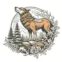 wolf eagle forest scene tattoo design idea