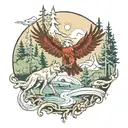 wolf eagle forest scene tattoo design idea