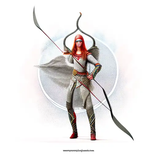 elven archer with red sun background tattoo design idea