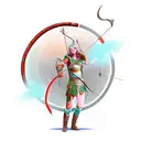 elven archer with red sun background tattoo design idea