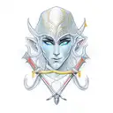 elven archer with red sun background tattoo design idea