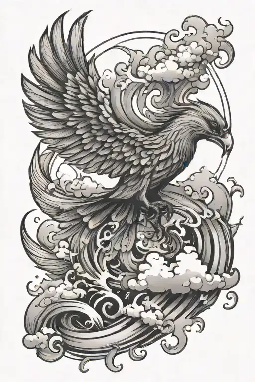 phoenix bird around clouds and smoke with the numbers 999 at the bottom  tattoo design idea