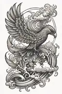 phoenix bird around clouds and smoke with the numbers 999 at the bottom  tattoo design idea