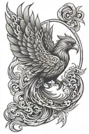 phoenix bird around clouds and smoke with the numbers 999 at the bottom  tattoo design idea