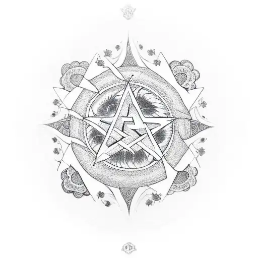 Celestial pentagram tattoo design idea