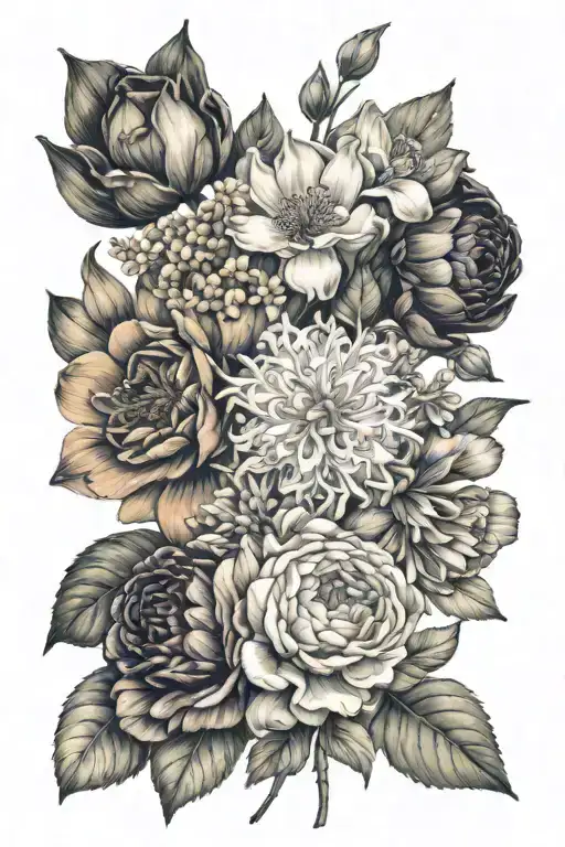 6 birth flowers of each month: Jan april May okt nov tattoo design idea
