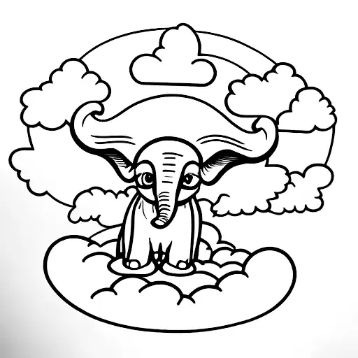  dumbo ears in cloud tattoo design idea