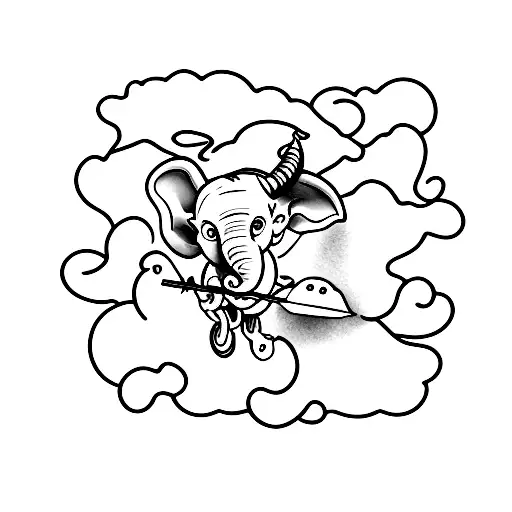 dumbo ears in cloud tattoo design idea