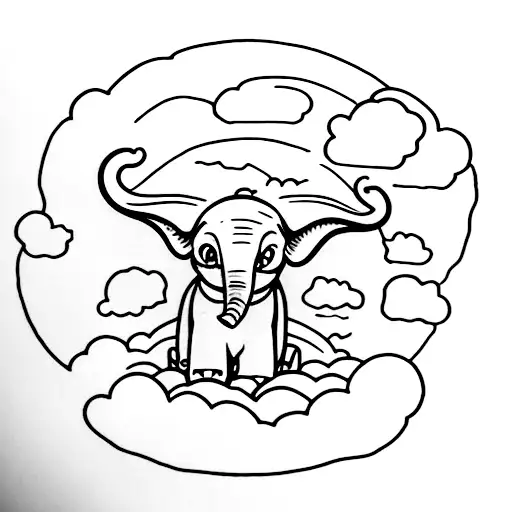  dumbo ears in cloud tattoo design idea
