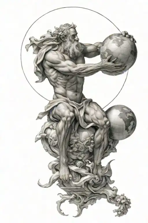 Atlas holding heavenly spheres joined tattoo design idea
