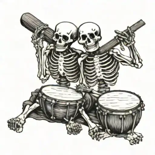 2 skeleton best friends playing the congas and having fun tattoo design idea