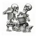 2 skeleton best friends playing bongos percussion tattoo design idea