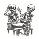 2 skeleton best friends playing bongos percussion tattoo design idea