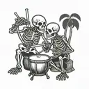2 skeleton best friends playing bongos percussion tattoo design idea