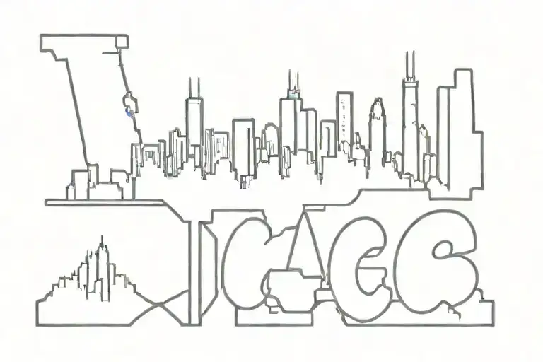 chicago skyline with letters "espn" tattoo design idea