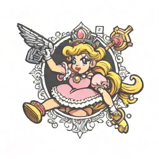 Princess peach dabbing tattoo design idea