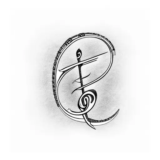 A blackwork tattoo of a treble clef intertwined with a motorcycle chain, with the letters C and J subtly hidden within the design. tattoo design idea