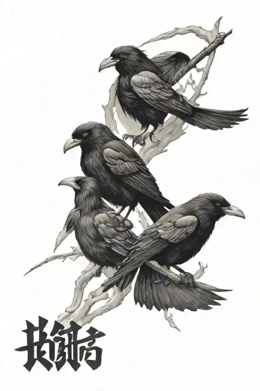 realistic japanese crows and samurai tattoo design idea