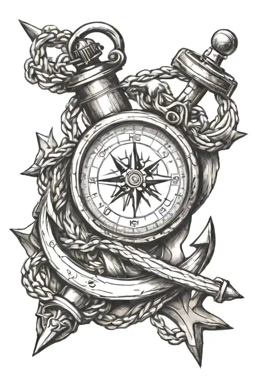 compass and anchor intertwined tattoo design idea