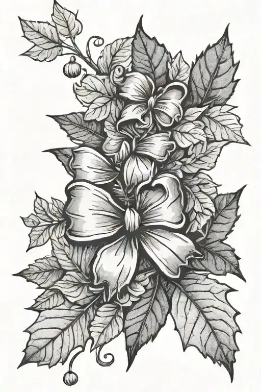 bow with fall leaves tattoo design idea