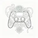 A gaming controller intertwined with Celtic symbols and runes, representing the client's love for gaming and paganism tattoo design idea