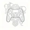 A gaming controller intertwined with Celtic symbols and runes, representing the client's love for gaming and paganism tattoo design idea