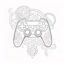 A gaming controller intertwined with Celtic symbols and runes, representing the client's love for gaming and paganism tattoo design idea