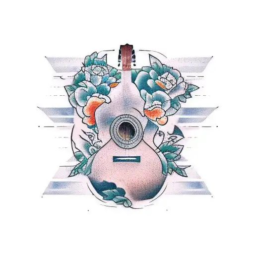 acoustic guitar tractor trailer  tattoo design idea