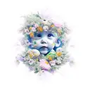 kid protected by divinity and flowers tattoo design idea