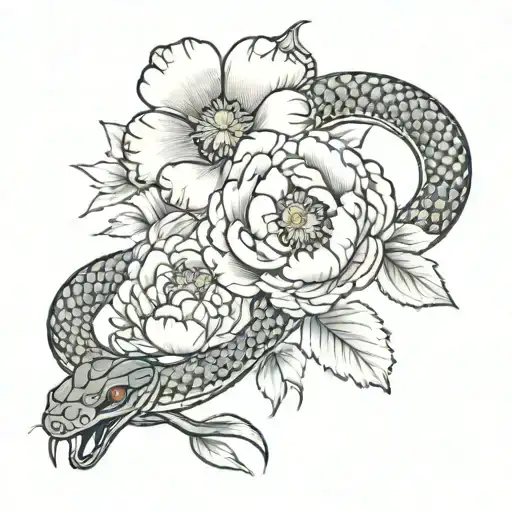 japanese snake with peonies flower tattoo tattoo design idea