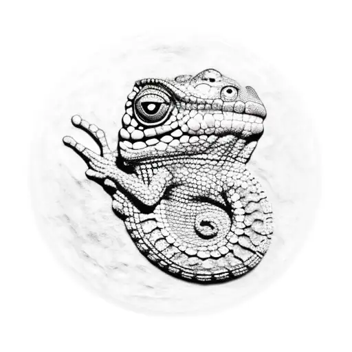 petrified chameleon on aztec stone  tattoo design idea