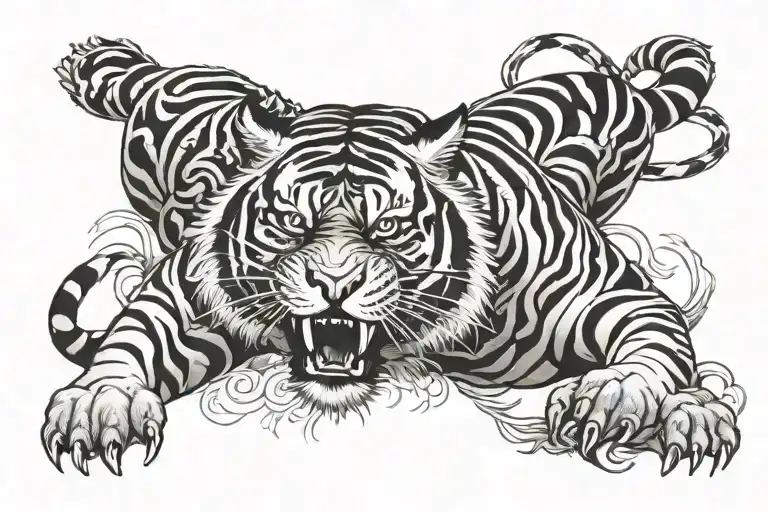 Japanese tiger surrounded tattoo design idea