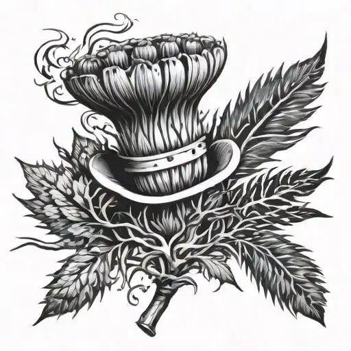 Thistle,gun, Jamaica map, chef hat smoking tattoo design idea