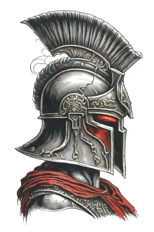 Sparta helmet red eyes tattoo design idea