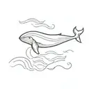 a small minimalist fine line tattoo on my wrist of a whale with a small wave below the whale tattoo design idea